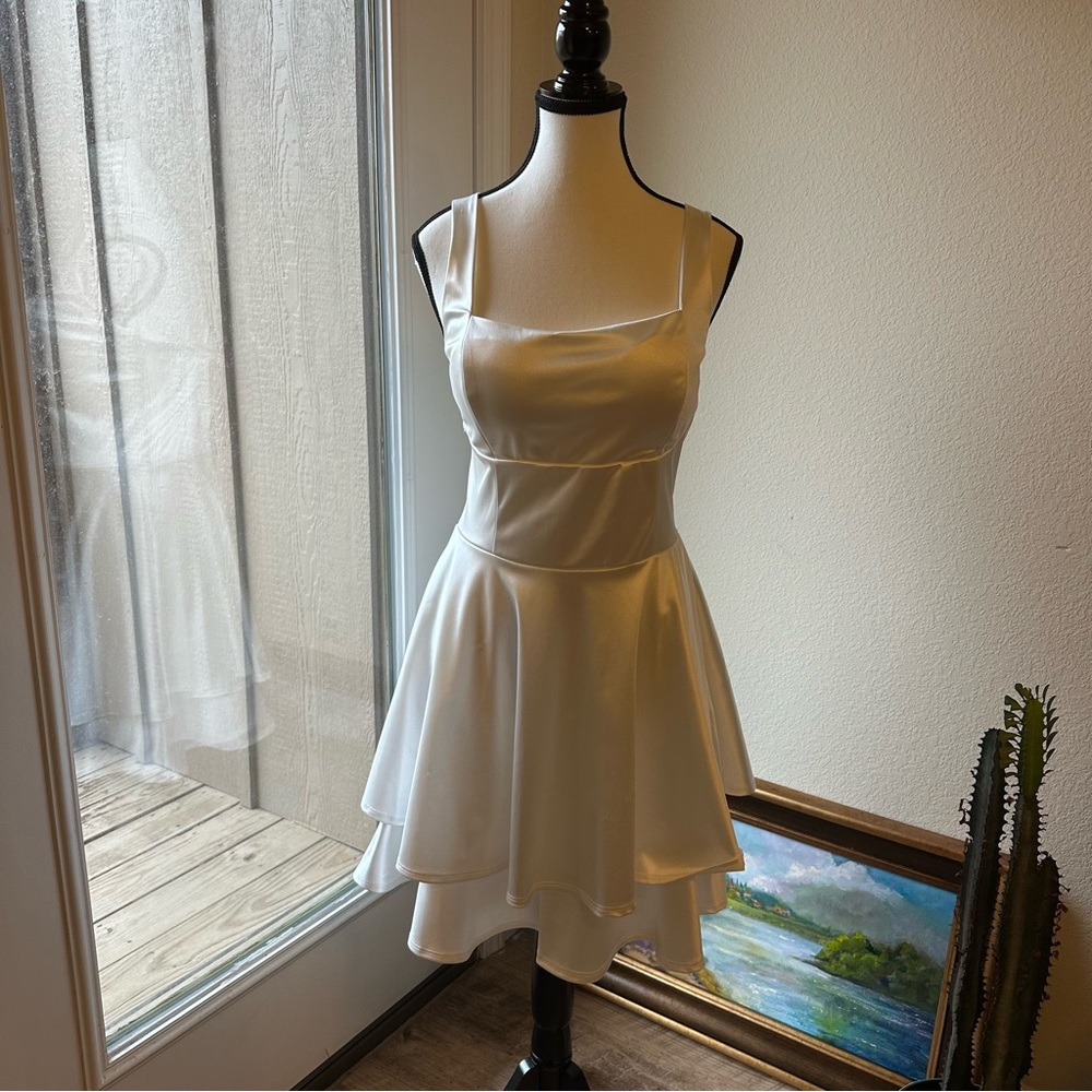 Honey and Rosie Cream Layered Mini Dress